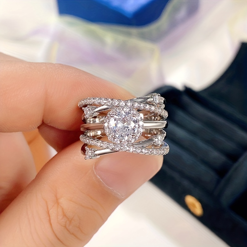 925 Silver Plated Zircon Ring For Women Engagement Party Jewelry